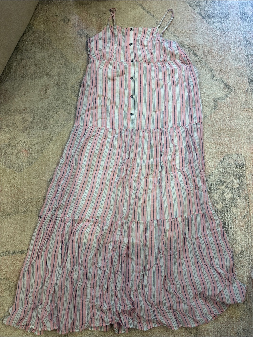 Ladies Pink Striped Button-Front Maxi dress